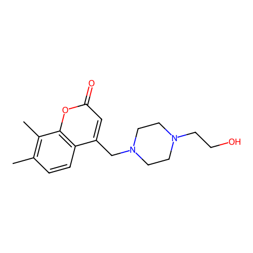 4-((4-(2-hydroxyethyl)piperazin-1-yl)methyl)-7,8-dimethyl-2H-chromen-2-one structure