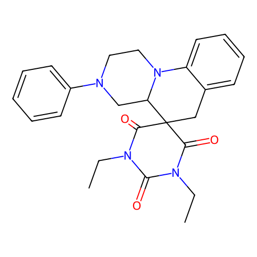 1',3'-diethyl-3-phenyl-1,2,3,4,4a,6-hexahydro-1'H-spiro[pyrazino[1,2-a]quinoline-5,5'-pyrimidine]-2',4',6'(3'H)-trione structure