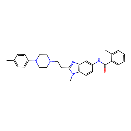 2-methyl-N-(1-methyl-2-(2-(4-(p-tolyl)piperazin-1-yl)ethyl)-1H-benzo[d]imidazol-5-yl)benzamide structure
