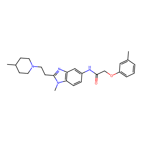 N-(1-methyl-2-(2-(4-methylpiperidin-1-yl)ethyl)-1H-benzo[d]imidazol-5-yl)-2-(m-tolyloxy)acetamide structure