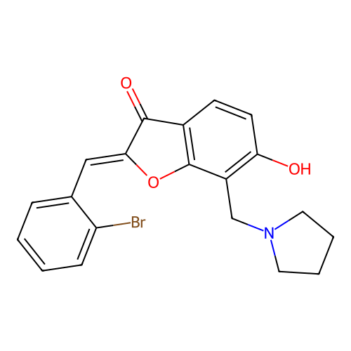 (2Z)-2-(2-bromobenzylidene)-6-hydroxy-7-(pyrrolidin-1-ylmethyl)-1-benzofuran-3(2H)-one structure