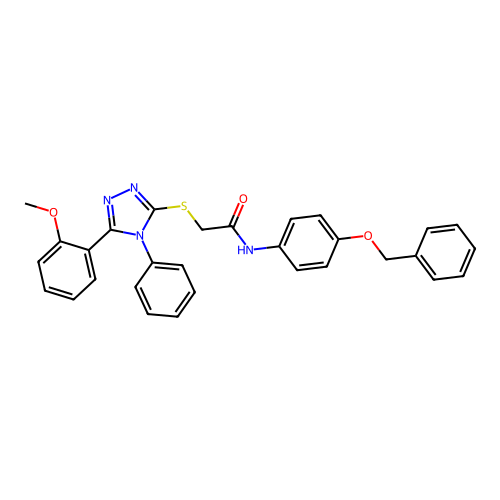 2-[[5-(2-methoxyphenyl)-4-phenyl-1,2,4-triazol-3-yl]sulfanyl]-N-(4-phenylmethoxyphenyl)acetamide structure