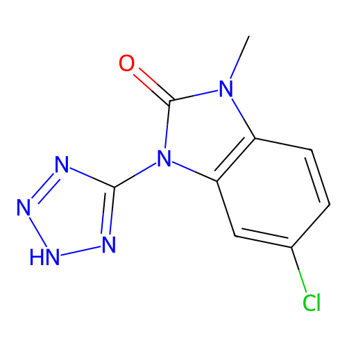 2H-Benzimidazol-2-one, 1,3-dihydro-5-chloro-1-methyl-3-(1H-tetrazol-5-yl)- structure