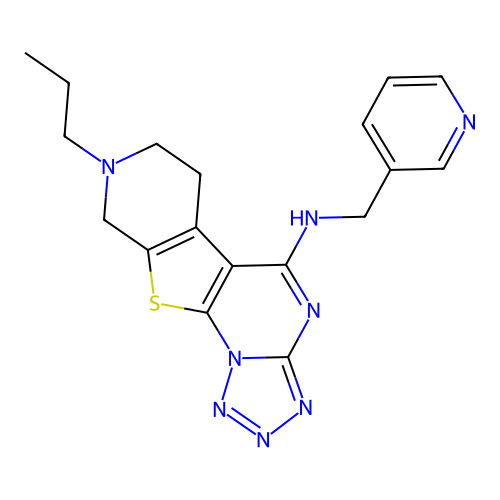 8-propyl-N-(pyridin-3-ylmethyl)-6,7,8,9-tetrahydropyrido[4',3':4,5]thieno[3,2-e]tetrazolo[1,5-a]pyrimidin-5-amine structure