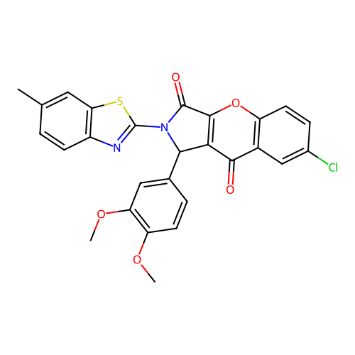 7-chloro-1-(3,4-dimethoxyphenyl)-2-(6-methyl-1,3-benzothiazol-2-yl)-1,2-dihydrochromeno[2,3-c]pyrrole-3,9-dione structure
