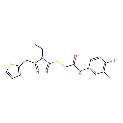 N-(4-bromo-3-methylphenyl)-2-{[4-ethyl-5-(thiophen-2-ylmethyl)-4H-1,2,4-triazol-3-yl]sulfanyl}acetamide structure