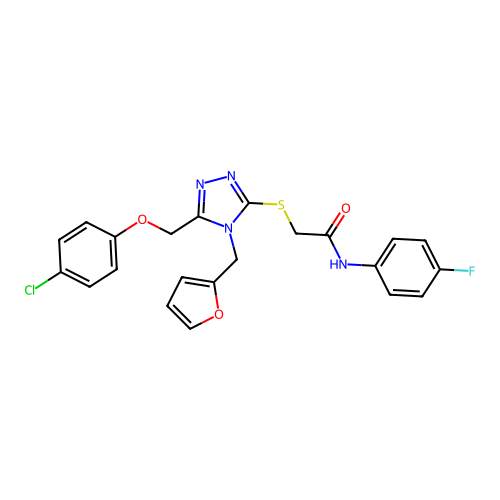 2-((5-((4-chlorophenoxy)methyl)-4-(furan-2-ylmethyl)-4H-1,2,4-triazol-3-yl)thio)-N-(4-fluorophenyl)acetamide structure