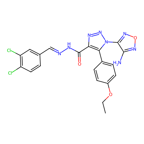 (E)-1-(4-amino-1,2,5-oxadiazol-3-yl)-N'-(3,4-dichlorobenzylidene)-5-(4-ethoxyphenyl)-1H-1,2,3-triazole-4-carbohydrazide structure