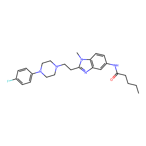 N-[2-[2-[4-(4-fluorophenyl)piperazin-1-yl]ethyl]-1-methyl-benzoimidazol-5-yl]pentanamide structure