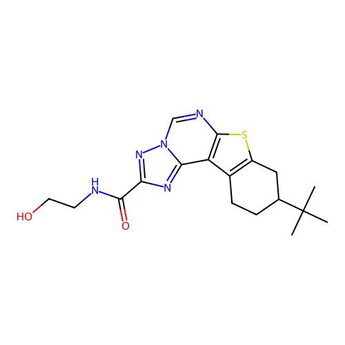 9-(tert-butyl)-N-(2-hydroxyethyl)-8,9,10,11-tetrahydrobenzo[4,5]thieno[3,2-e][1,2,4]triazolo[1,5-c]pyrimidine-2-carboxamide structure