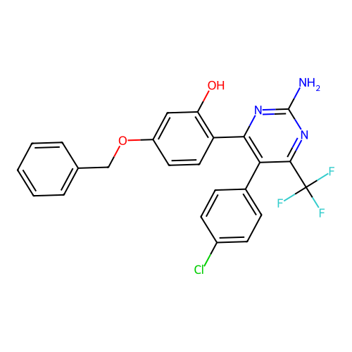 2-[2-amino-5-(4-chlorophenyl)-6-(trifluoromethyl)pyrimidin-4-yl]-5-(benzyloxy)phenol structure