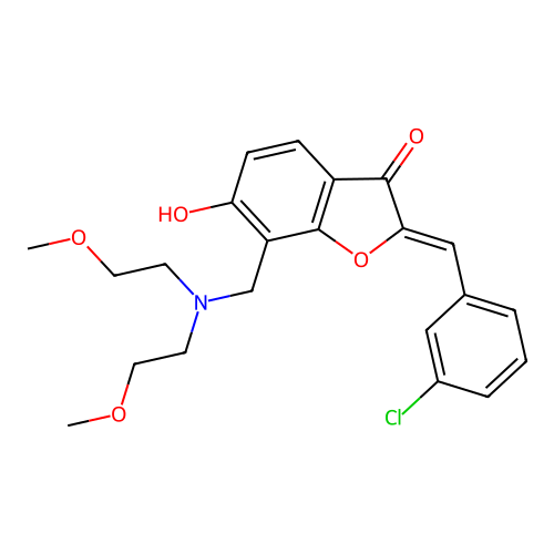 (2Z)-7-{[bis(2-methoxyethyl)amino]methyl}-2-[(3-chlorophenyl)methylidene]-6-hydroxy-2,3-dihydro-1-benzofuran-3-one structure