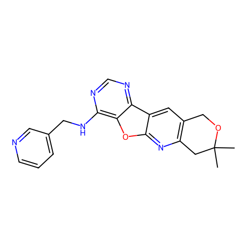 8,8-dimethyl-N-(pyridin-3-ylmethyl)-7,10-dihydro-8H-pyrano[3'',4'':5',6']pyrido[3',2':4,5]furo[3,2-d]pyrimidin-4-amine structure