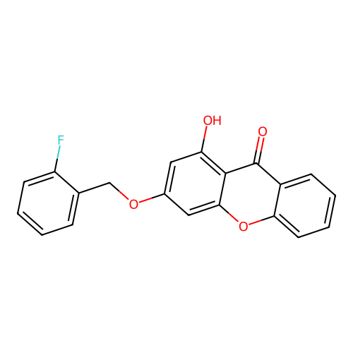 3-[(2-fluorobenzyl)oxy]-1-hydroxy-9H-xanthen-9-one structure
