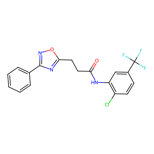 N-[2-chloro-5-(trifluoromethyl)phenyl]-3-(3-phenyl-1,2,4-oxadiazol-5-yl)propanamide structure