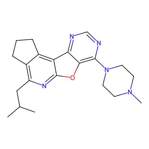 4-isobutyl-7-(4-methylpiperazin-1-yl)-2,3-dihydro-1H-cyclopenta[4',5']pyrido[3',2':4,5]furo[3,2-d]pyrimidine structure