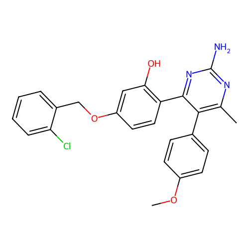 2-[2-amino-5-(4-methoxyphenyl)-6-methyl-4-pyrimidinyl]-5-[(2-chlorobenzyl)oxy]phenol structure