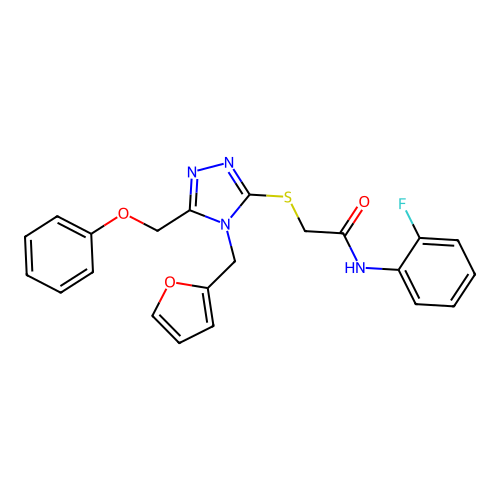 N-(2-fluorophenyl)-2-{[4-(furan-2-ylmethyl)-5-(phenoxymethyl)-4H-1,2,4-triazol-3-yl]sulfanyl}acetamide structure