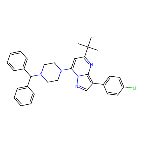 5-tert-butyl-3-(4-chlorophenyl)-7-[4-(diphenylmethyl)piperazin-1-yl]pyrazolo[1,5-a]pyrimidine structure