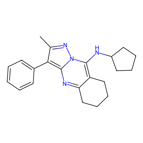 N-cyclopentyl-2-methyl-3-phenyl-5,6,7,8-tetrahydropyrazolo[5,1-b]quinazolin-9-amine structure