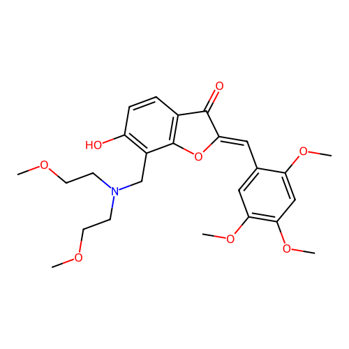 (2Z)-7-[[bis(2-methoxyethyl)amino]methyl]-6-hydroxy-2-[(2,4,5-trimethoxyphenyl)methylidene]-1-benzofuran-3-one structure