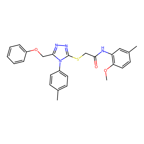 N-(2-methoxy-5-methylphenyl)-2-{[4-(4-methylphenyl)-5-(phenoxymethyl)-4H-1,2,4-triazol-3-yl]sulfanyl}acetamide structure