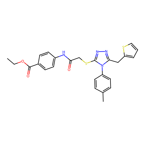 ethyl 4-(2-((5-(thiophen-2-ylmethyl)-4-(p-tolyl)-4H-1,2,4-triazol-3-yl)thio)acetamido)benzoate structure