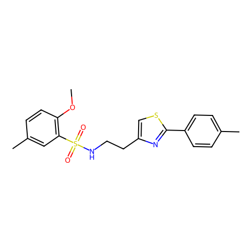 2-methoxy-5-methyl-N-(2-(2-(p-tolyl)thiazol-4-yl)ethyl)benzenesulfonamide structure