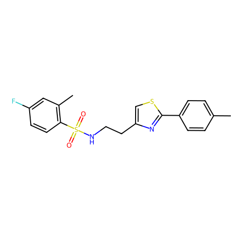 4-fluoro-2-methyl-N-(2-(2-(p-tolyl)thiazol-4-yl)ethyl)benzenesulfonamide structure