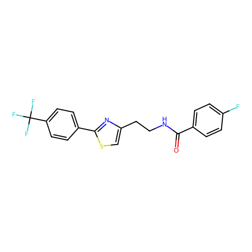 4-fluoro-N-(2-(2-(4-(trifluoromethyl)phenyl)thiazol-4-yl)ethyl)benzamide structure