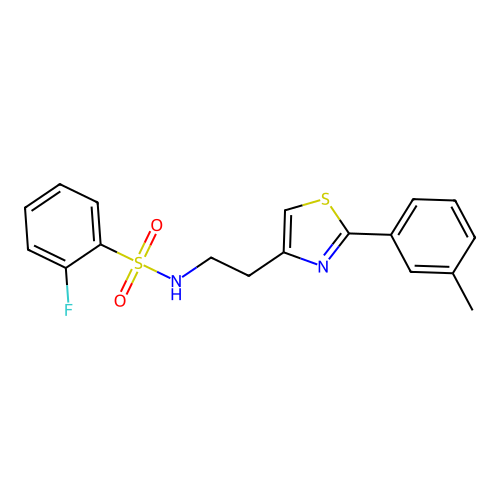 2-fluoro-N-(2-(2-(m-tolyl)thiazol-4-yl)ethyl)benzenesulfonamide structure