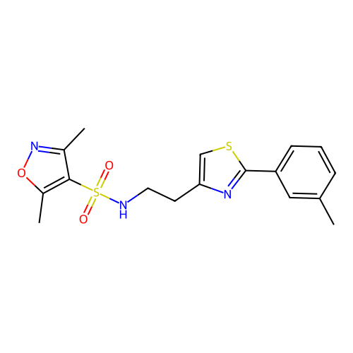 3,5-dimethyl-N-(2-(2-(m-tolyl)thiazol-4-yl)ethyl)isoxazole-4-sulfonamide structure