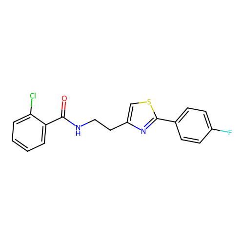 2-chloro-N-{2-[2-(4-fluorophenyl)-1,3-thiazol-4-yl]ethyl}benzamide structure