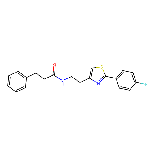 N-{2-[2-(4-fluorophenyl)-1,3-thiazol-4-yl]ethyl}-3-phenylpropanamide structure