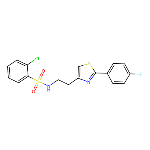 2-chloro-N-(2-(2-(4-fluorophenyl)thiazol-4-yl)ethyl)benzenesulfonamide structure