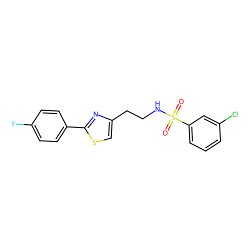 3-chloro-N-[2-[2-(4-fluorophenyl)-1,3-thiazol-4-yl]ethyl]benzenesulfonamide structure