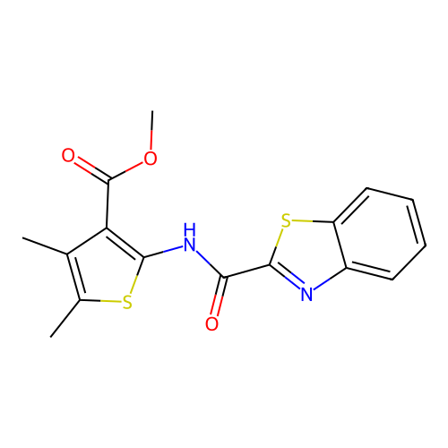 Methyl 2-(benzo[d]thiazole-2-carboxamido)-4,5-dimethylthiophene-3-carboxylate structure