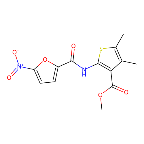 Methyl 4,5-dimethyl-2-(5-nitrofuran-2-carboxamido)thiophene-3-carboxylate structure