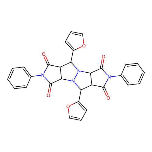 5,10-DI(2-FURYL)-2,7-DIPHENYLTETRAHYDROPYRROLO[3,4-C]PYRROLO[3',4':4,5]PYRAZOLO[1,2-A]PYRAZOLE-1,3,6,8(2H,3AH,5H,7H)-TETRAONE structure