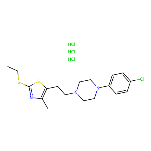 Piperazine, 1-(4-chlorophenyl)-4-(2-(2-(ethylthio)-4-methyl-5-thiazolyl)ethyl)-, trihydrochloride structure