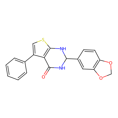 2-(1,3-benzodioxol-5-yl)-5-phenyl-2,3-dihydrothieno[2,3-d]pyrimidin-4(1H)-one structure