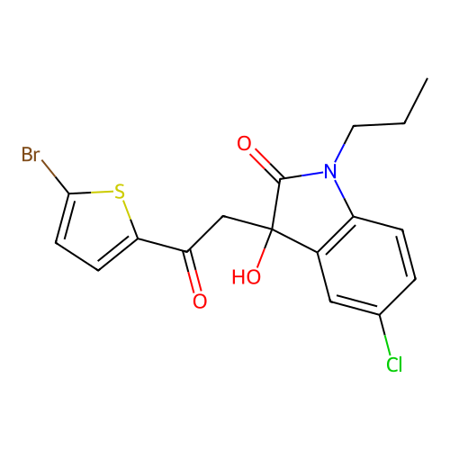 3-(2-(5-bromothiophen-2-yl)-2-oxoethyl)-5-chloro-3-hydroxy-1-propylindolin-2-one structure