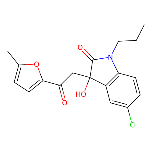 5-chloro-3-hydroxy-3-(2-(5-methylfuran-2-yl)-2-oxoethyl)-1-propylindolin-2-one structure