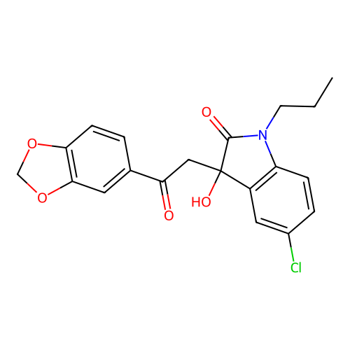 3-(2-(benzo[d][1,3]dioxol-5-yl)-2-oxoethyl)-5-chloro-3-hydroxy-1-propylindolin-2-one structure
