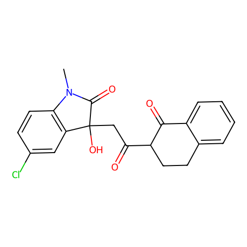 5-chloro-3-hydroxy-1-methyl-3-[2-oxo-2-(1-oxo-3,4-dihydro-2H-naphthalen-2-yl)ethyl]indol-2-one structure