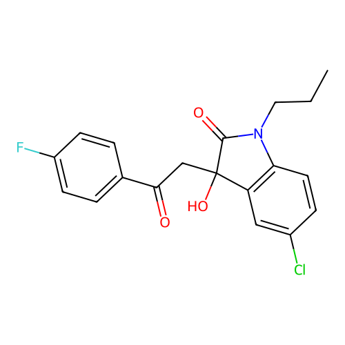 5-chloro-3-[2-(4-fluorophenyl)-2-oxoethyl]-3-hydroxy-1-propylindol-2-one structure