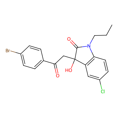 3-[2-(4-bromophenyl)-2-oxoethyl]-5-chloro-3-hydroxy-1-propylindol-2-one structure