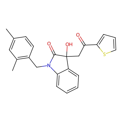 1-[(2,4-dimethylphenyl)methyl]-3-hydroxy-3-(2-oxo-2-thiophen-2-ylethyl)indol-2-one structure