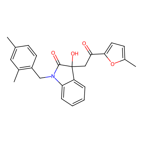 1-[(2,4-dimethylphenyl)methyl]-3-hydroxy-3-[2-(5-methylfuran-2-yl)-2-oxoethyl]indol-2-one structure