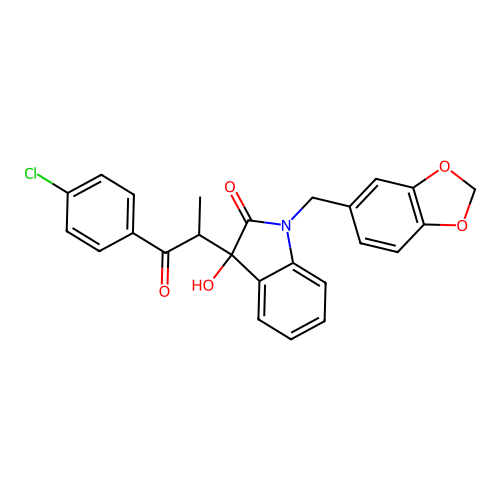 1-(1,3-benzodioxol-5-ylmethyl)-3-[2-(4-chlorophenyl)-1-methyl-2-oxoethyl]-3-hydroxy-1,3-dihydro-2H-indol-2-one structure
